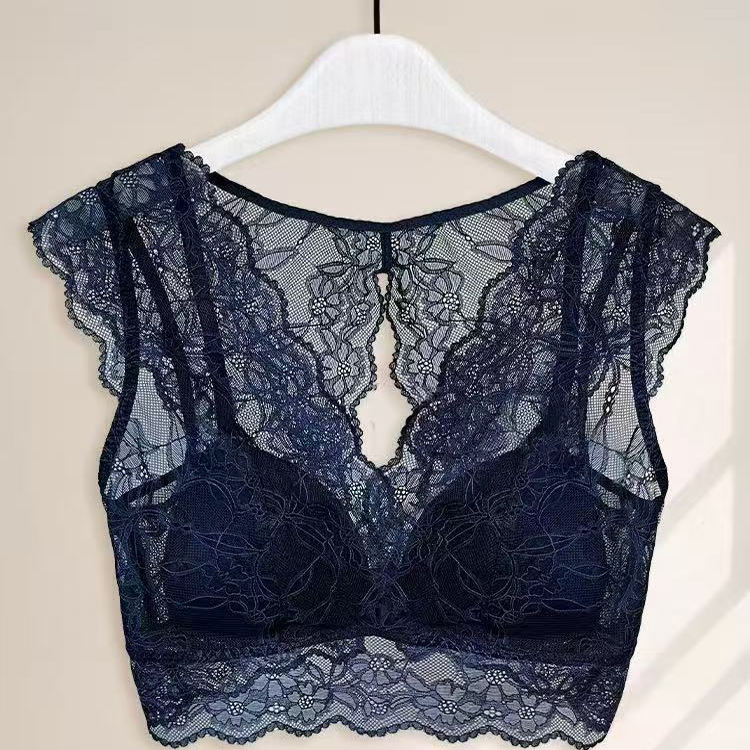 出口日本桑蚕丝内里薄杯三角杯蕾丝美背文胸全罩调整型薄款小飞袖