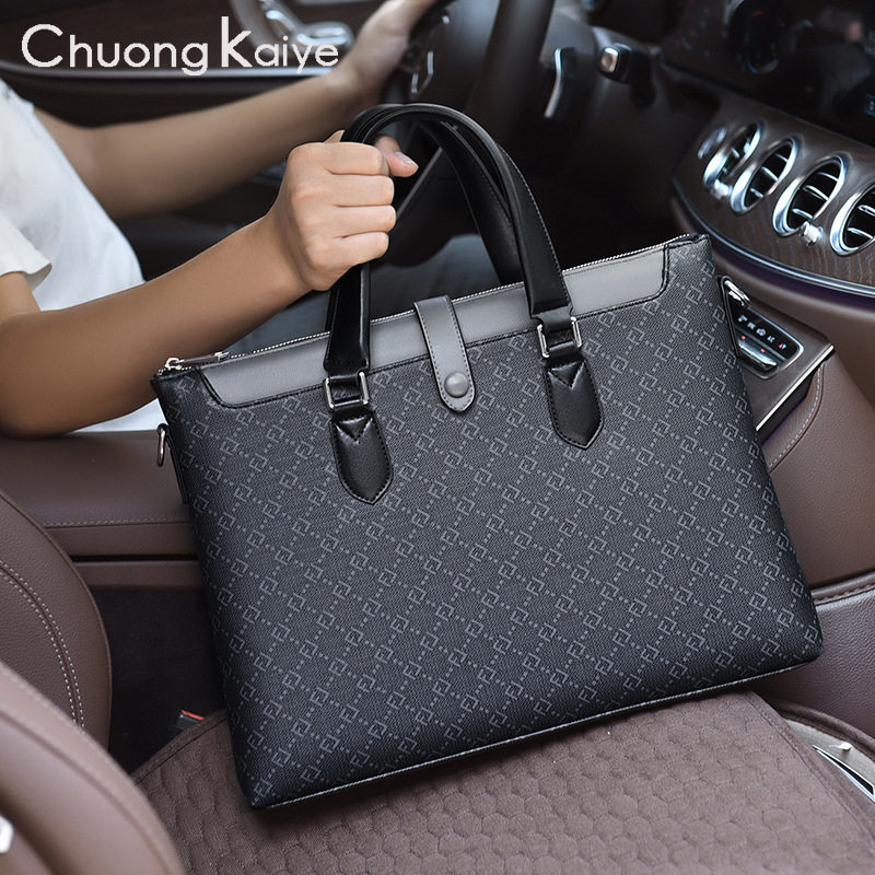 厂家商务包男士公文包文件斜挎包男款手提电脑包托特包格纹+