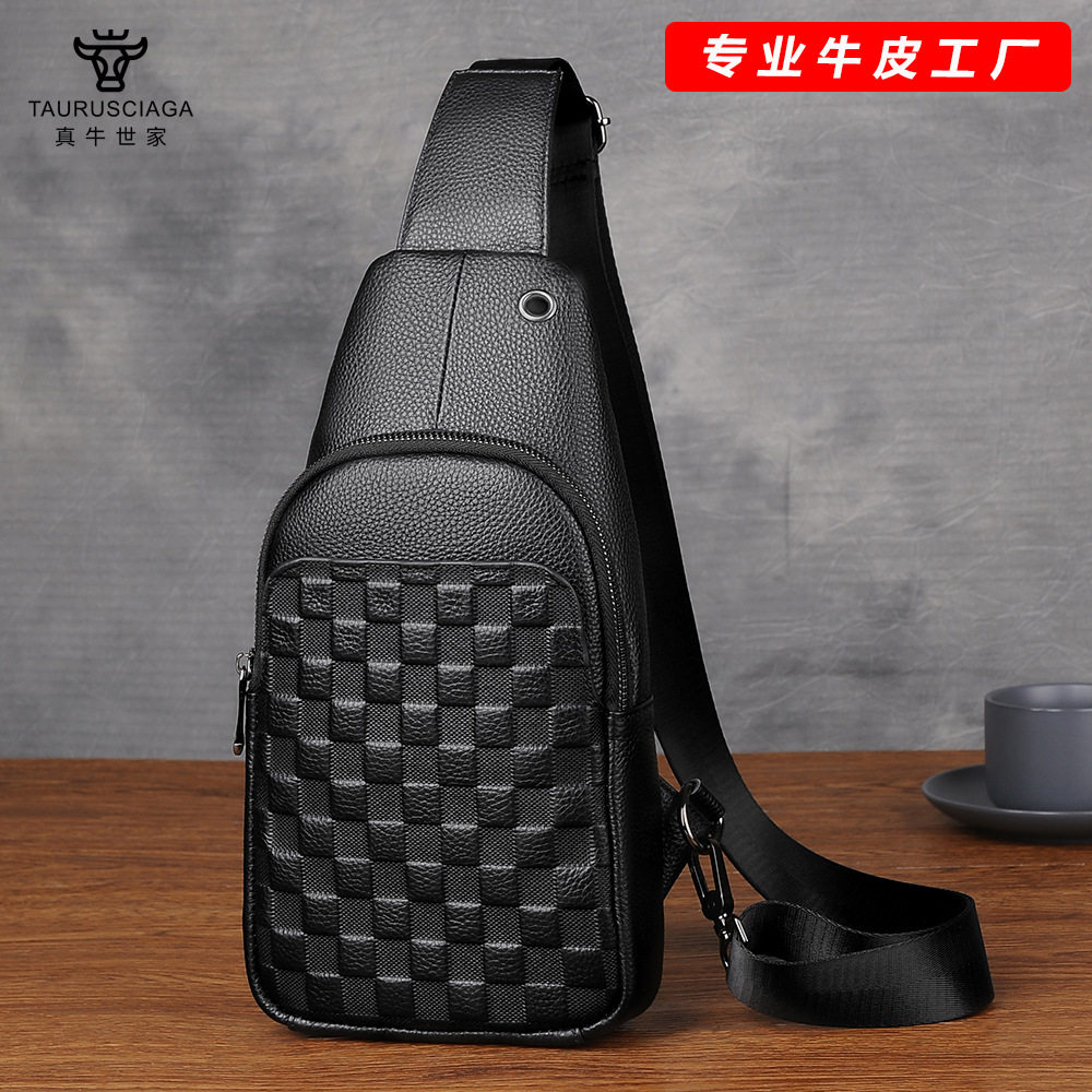 时尚男士真皮休闲斜挎包头层牛皮商务大容量胸包男托特包