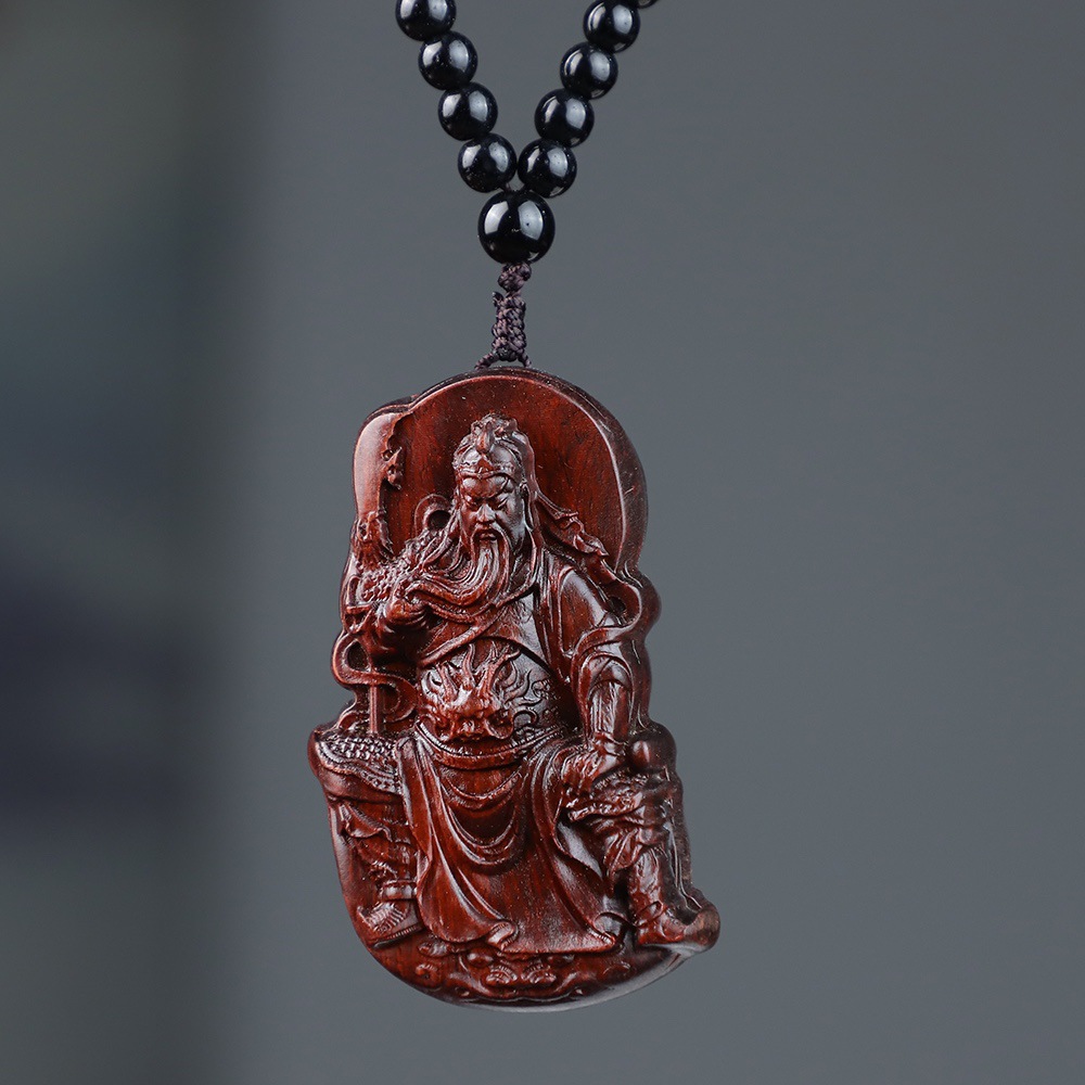 犀牛角紫檀木关公手把件男