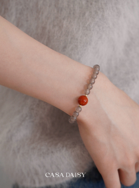 「霜华」回馈款天然冰种烟灰玛瑙一抹红手串女清冷感国风手饰礼物