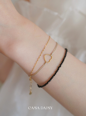 「曜」极细黑尖晶爱心手链女小众设计高级感叠戴14k包金手串新