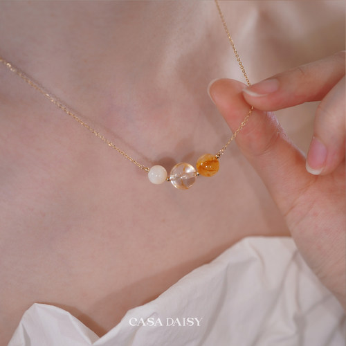 「橙花与茉莉」原创天然黄水晶项链女小众设计14k包金锁骨链礼物