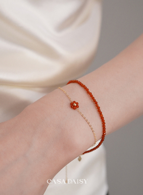 「花与爱丽丝」天然红玛瑙14k包金手链女小众叠搭精致新年手饰冬