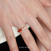 「小满」天然红玛瑙珍珠戒指女小众设计感手工食指尾戒新年礼物