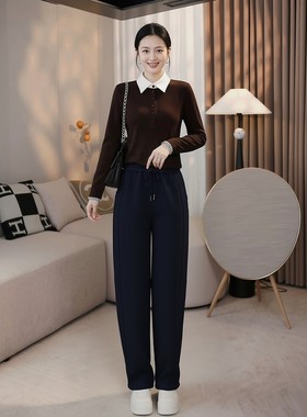 加绒加厚运动纯棉卫裤大码胖mm宽松秋冬品牌高腰休闲直筒阔腿裤女