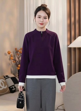 200斤加绒洋气妈妈打底衫大码胖mm品牌卫衣双面德绒立领上衣秋冬