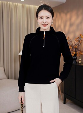 德绒卫衣女秋冬立领半拉链胖mm200斤加厚保暖打底衫中领长袖上衣