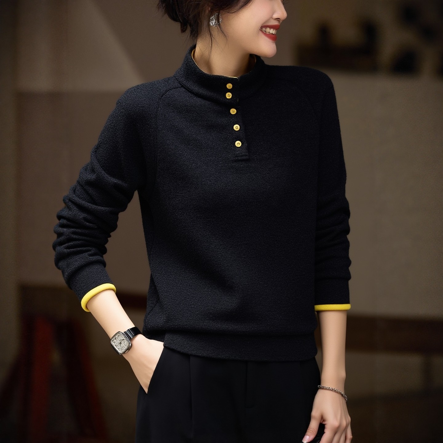 品牌妈妈德绒半开领长袖打底衫秋冬大码胖mm中年妈妈T恤高端上衣