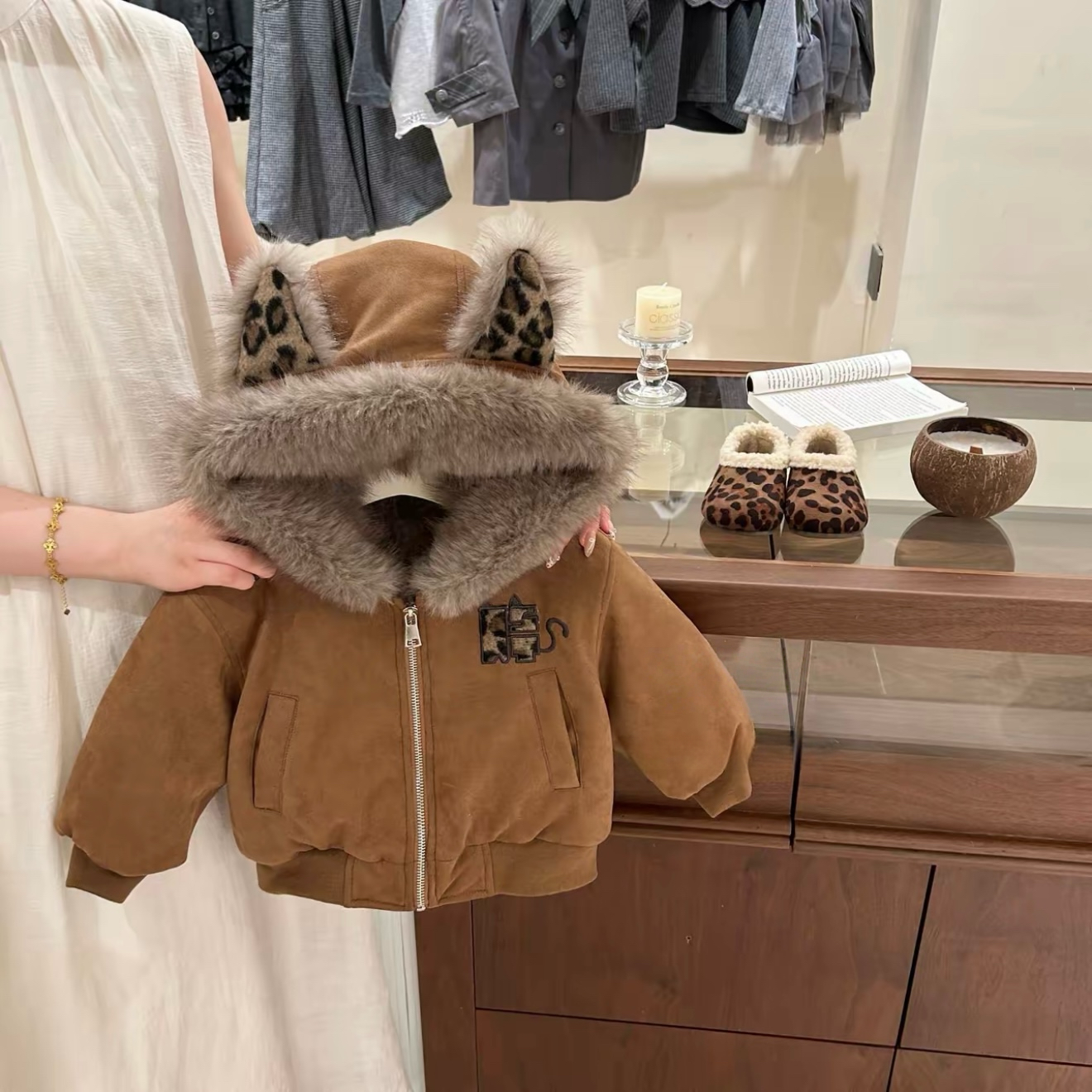 小恶魔豹纹！原创女童超萌加绒加厚外套2025秋冬新款保暖连帽衫潮