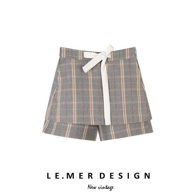 Lemer/法式 上腿效果比图片好看N倍 白蝴蝶结格纹阔腿裙裤短裤女在类目 女装/女士精品, 裤子, 休闲裤中 - 来自Buy2taobao.com提供专业的淘宝代购服务