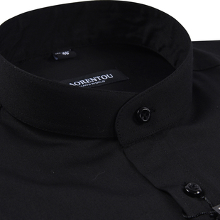 纯黑色中华立领小圆领商务休闲男装 老人头男式 春秋款 衬衫 衬衣 长袖