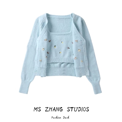 秋冬新款复古花朵刺绣ins针织