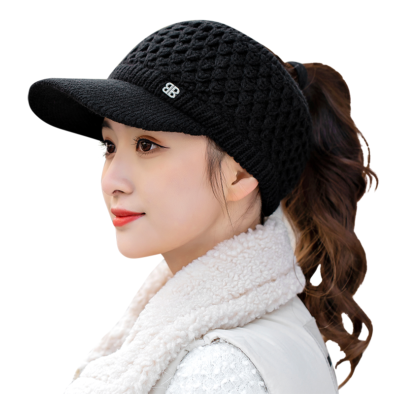 休闲毛线帽子女士加绒空顶帽冬季