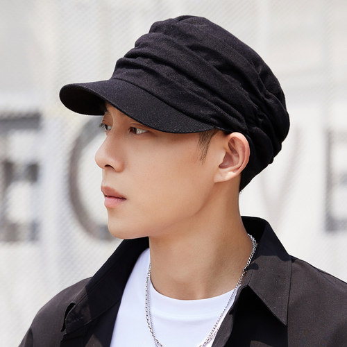 春秋季简约休闲风褶皱棒球平顶帽