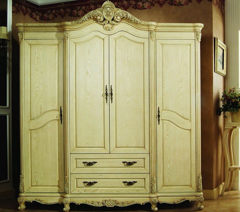 欧式实木衣柜定制美式仿古象牙白做旧开放漆艾特利法式收纳大衣橱