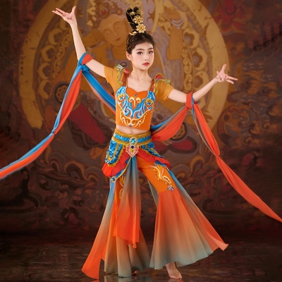 儿童新款敦煌飞天乐鼓舞蹈服古典舞飘逸仙女服反弹琵琶女童演出服
