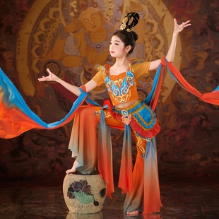 儿童新款 敦煌飞天乐鼓舞蹈服古典舞飘逸仙女服反弹琵琶女童演出服