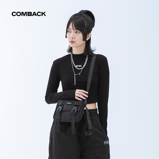 逛街休闲黑色潮牌情侣女包 COMBACK潮流ins单肩学生斜挎小包包