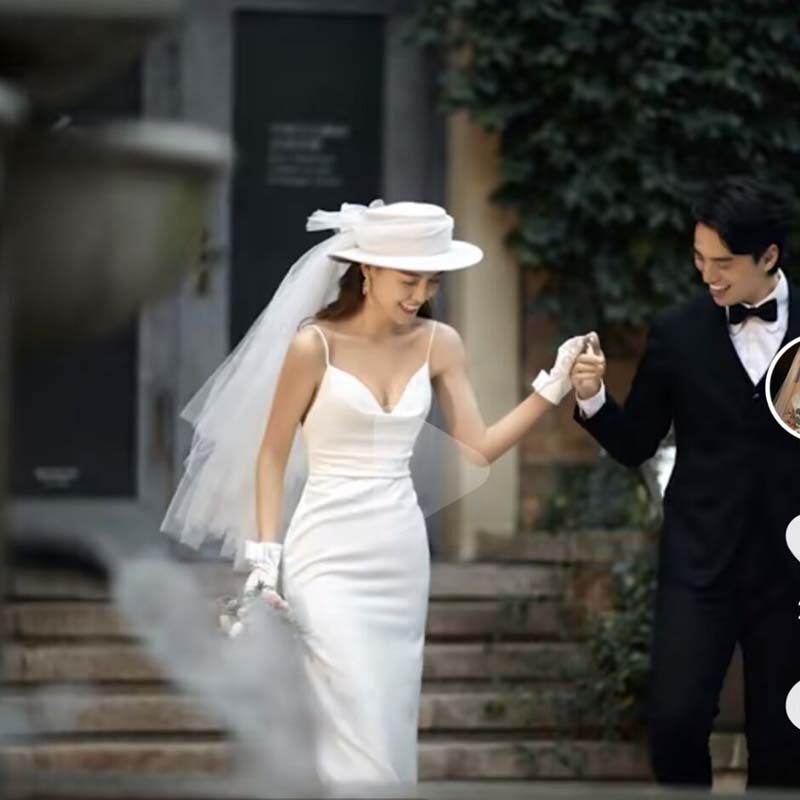 礼帽女夏季优雅白色缎面网纱复古婚纱法式赫本风海滩影楼平顶帽子