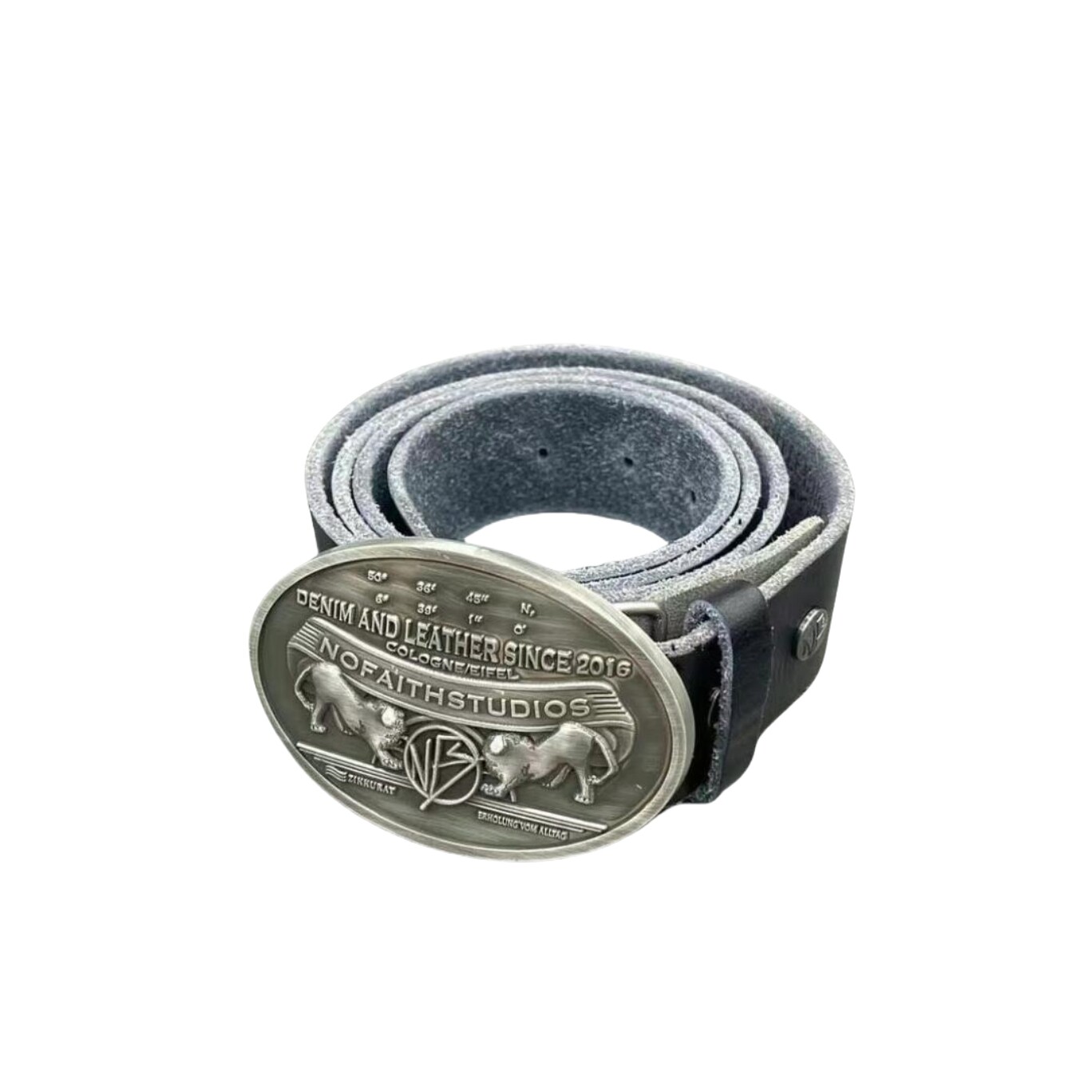 thumbnail for No Faith studios badge metal buckle genuine leather cowhide belt vintage distressed belt unisex