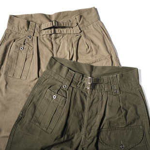 廓尔格卡其绿宽松休闲裤 Gurkha男士 STOCK英军KD复古两褶长裤 NON