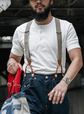 恶犬BRONSON美式复古亨利领打底衫短袖T恤 纯棉阿美咔叽半袖TEE