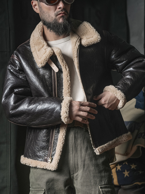 机械师大衣羊皮皮毛一体夹克