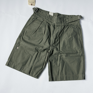 宽松直筒高腰 短裤 瑕疵B品 廓尔哥军绿色可调节腰带