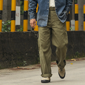 HBT人字纹UTILITY杂役长裤 恶犬BRONSON 男士 高腰直筒宽休闲