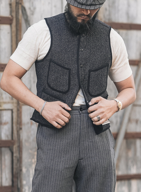 恶犬BRONSON复刻BROWN BEACH胡椒盐羊毛背心EARLY VEST保暖马甲