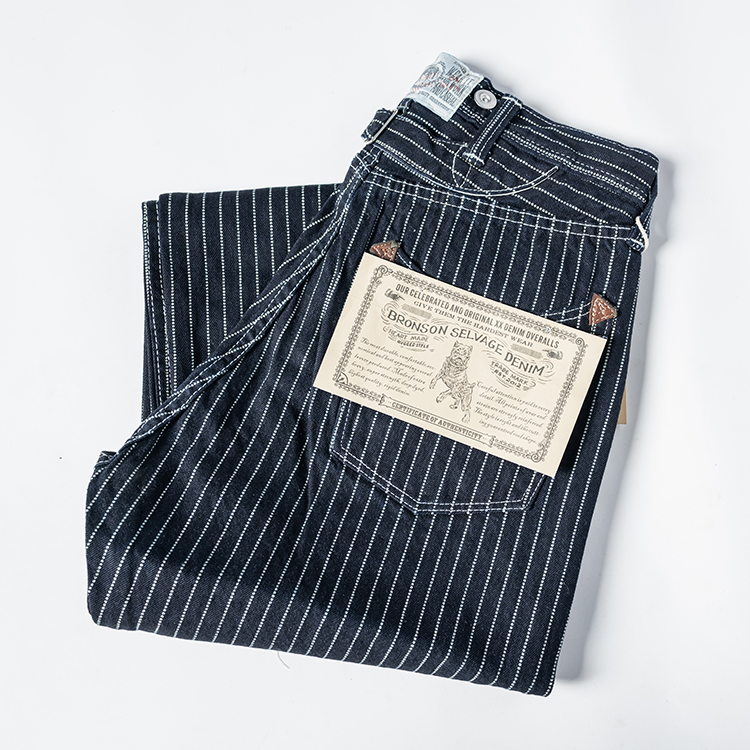 经纬双染深蓝色赤耳丹宁牛仔裤