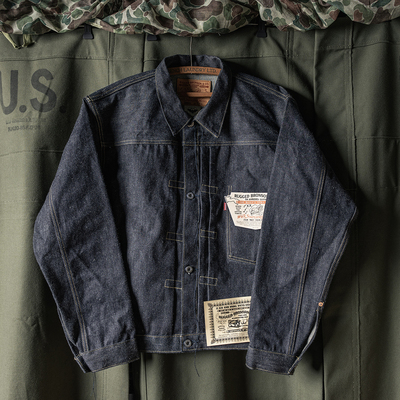 恶犬翻领牛仔夹克衫原色赤耳丹宁