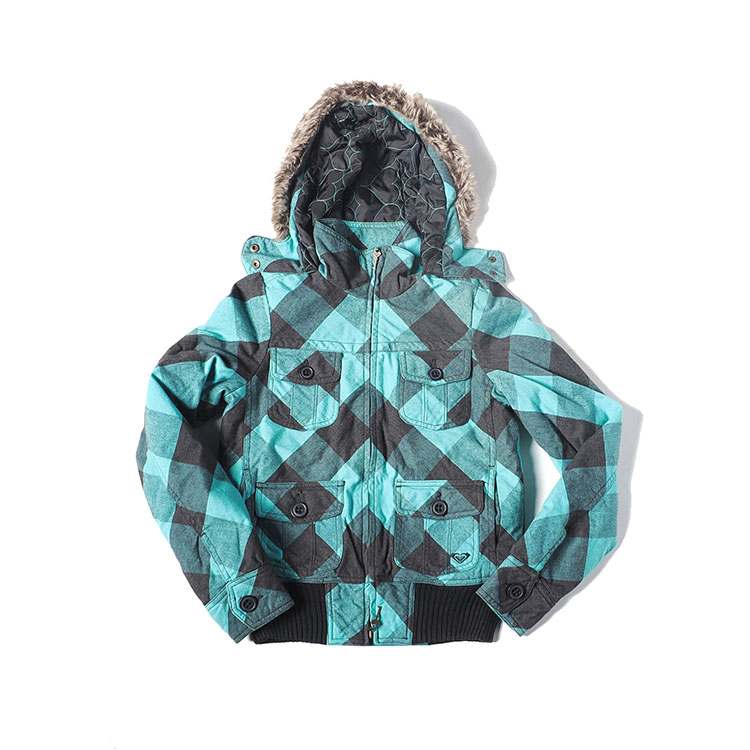 女装绿黑格子棉服帽衫丝棉