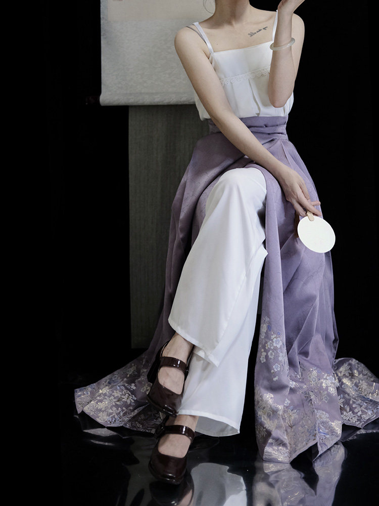 LUMINGXI 오리지널 HANFU 페티코트[속바지 및 레깅스 포함] 송나라에서 제작된 흰색 안감이 있는 한 요소 말 얼굴 스커트 데일리용