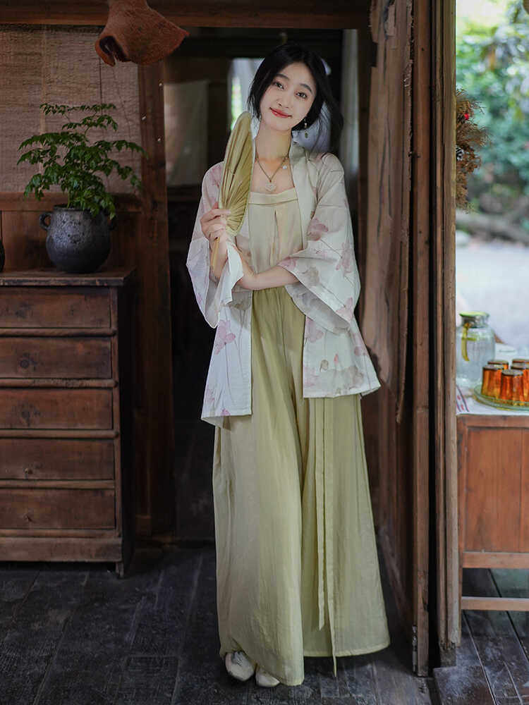LUMINGXI 원래 HANFU 노래 바지 새로운 중국 스타일 칼라 셔츠 노래 촉촉한 서스펜더 매일 통근 가을 겨울 국립 스타일