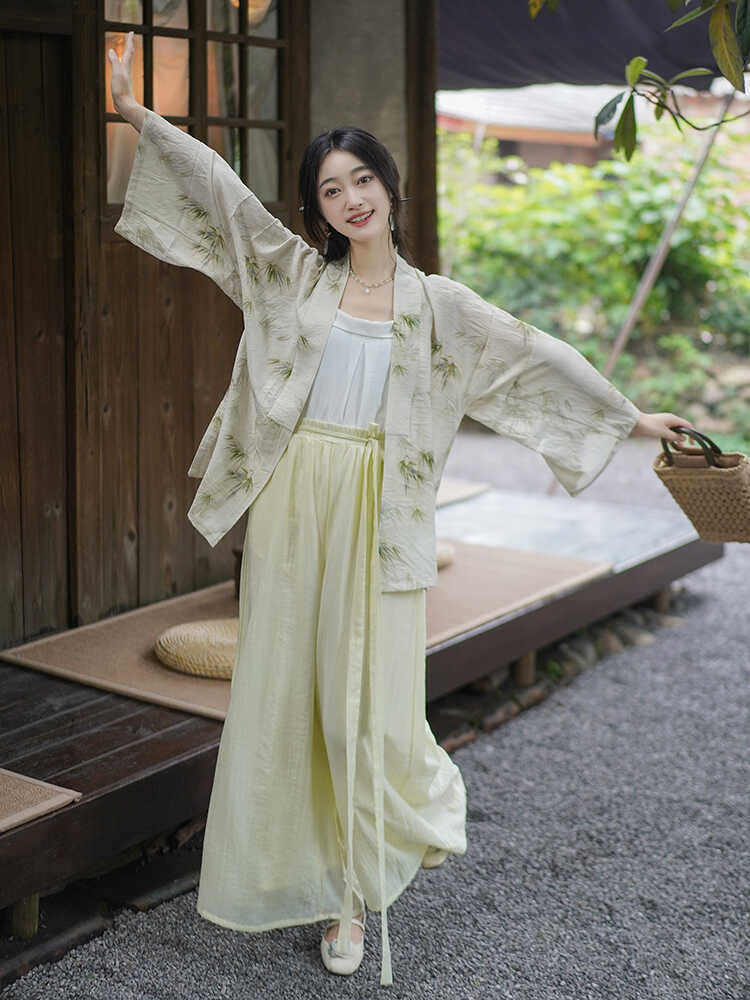 LUMINGXI 원래 HANFU 노래 바지 새로운 중국 스타일 칼라 셔츠 노래 촉촉한 서스펜더 매일 통근 가을 겨울 국립 스타일