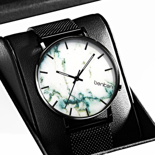 Benken正品男士手表男学生简约超薄大理石防水男生石英表8012MQ