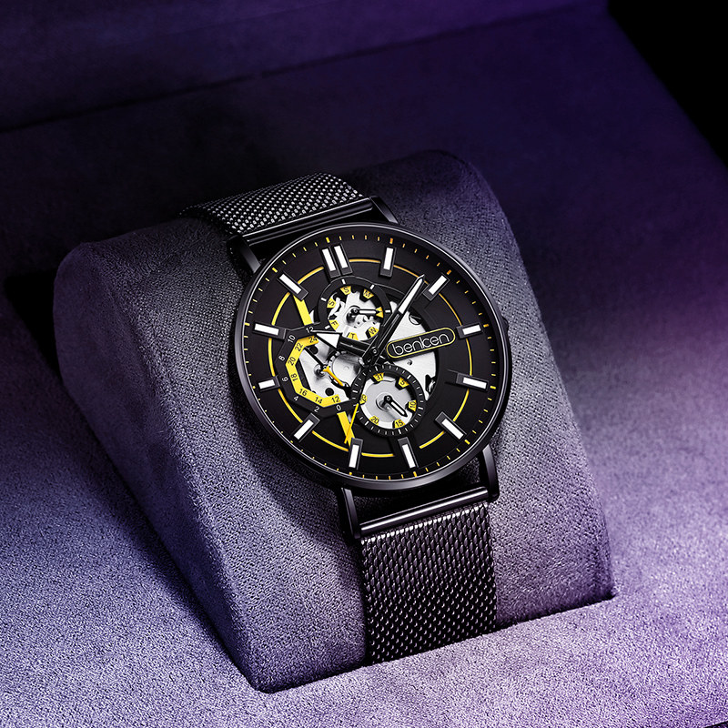 benken手表男学生潮流机械镂空质感男士手表2020新款防水石英表