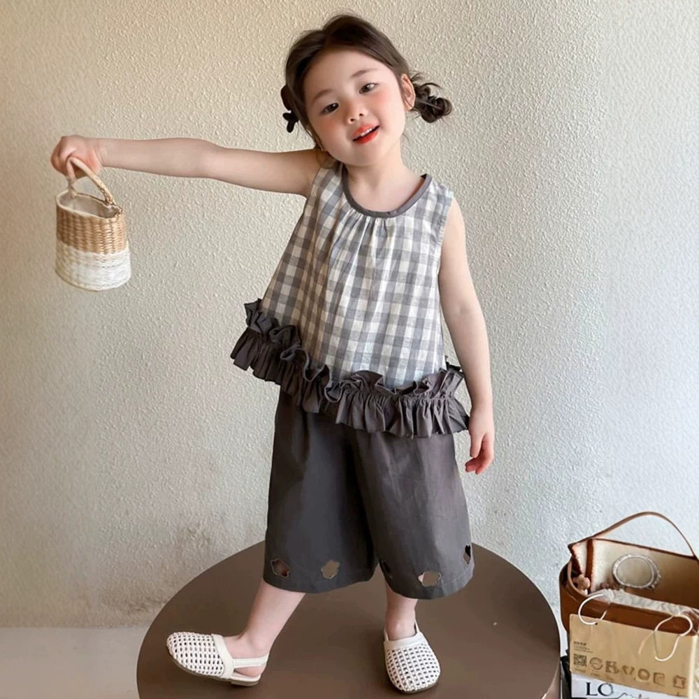 夏季套装2026新款女宝宝格子木耳