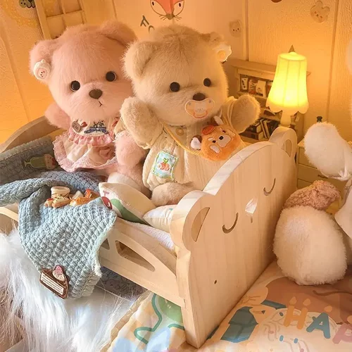 莉娜小熊娃床小床过家家20cm家具床ob11棉花娃娃的床床品套装