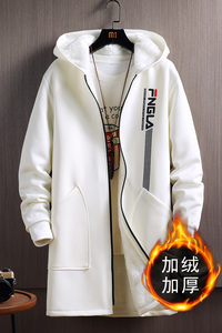 2021秋冬棉衣连帽外套青少年大码加绒加厚中长款风衣男 F930图片