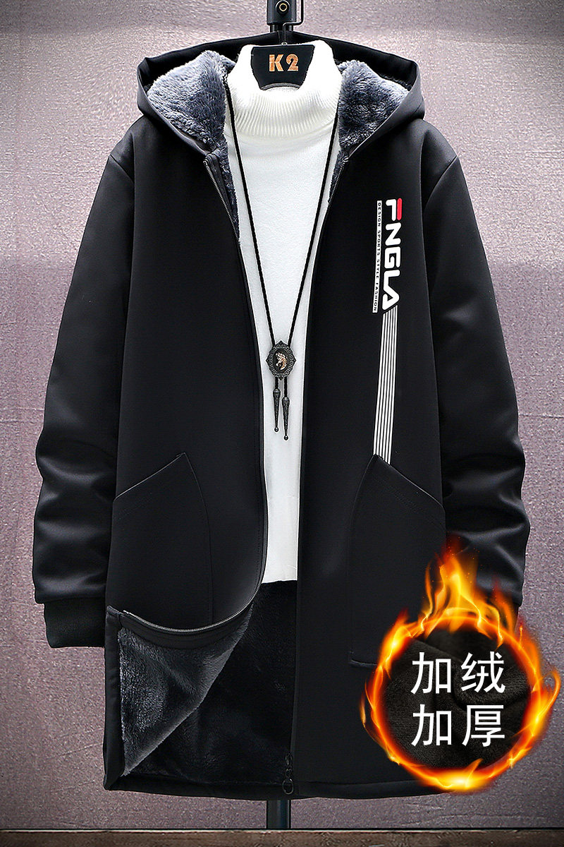 秋冬棉衣连帽外套2021男士大码加绒加厚中长款风衣男F930,男装风衣,电商A441