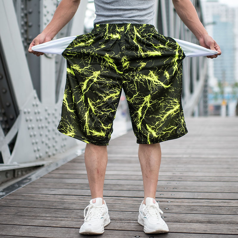 嘻哈大码篮球裤运动短裤男过膝炫彩训练裤 潮胖子街头球裤男7分裤