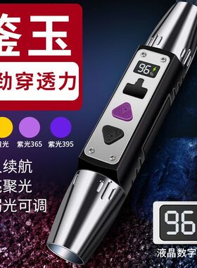 6光源翡翠灯多功能鉴定强光手电筒照玉石充电验钞蜜蜡强365紫光灯