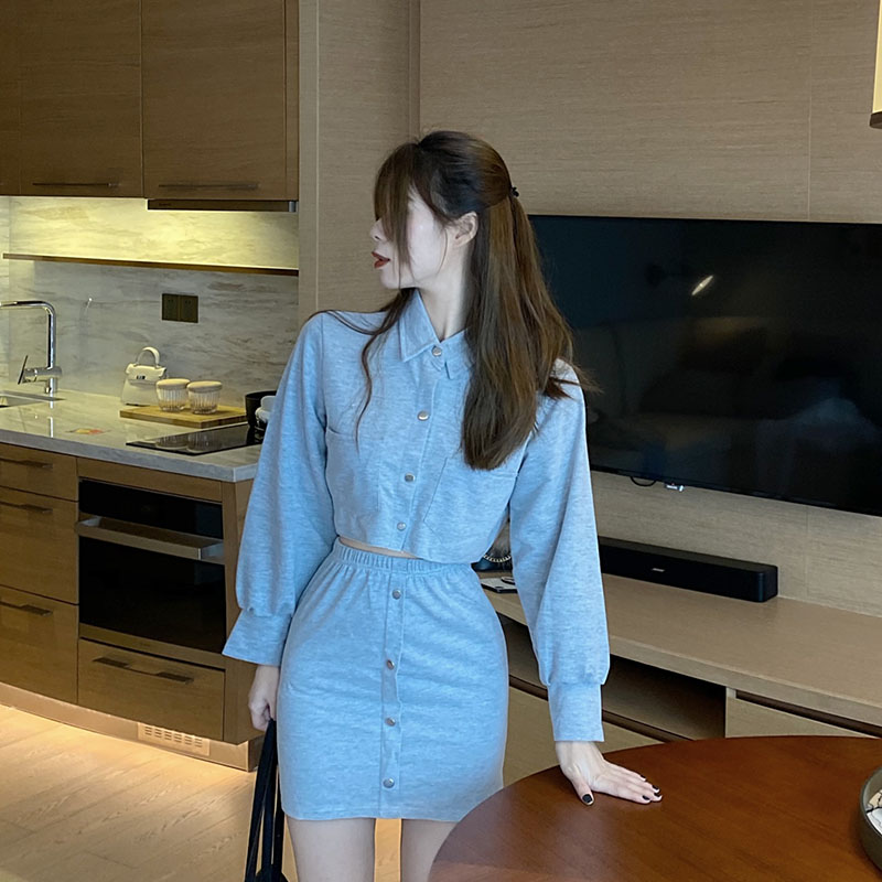 Real shot real price cardigan coat + versatile high waist and hip skirt cover