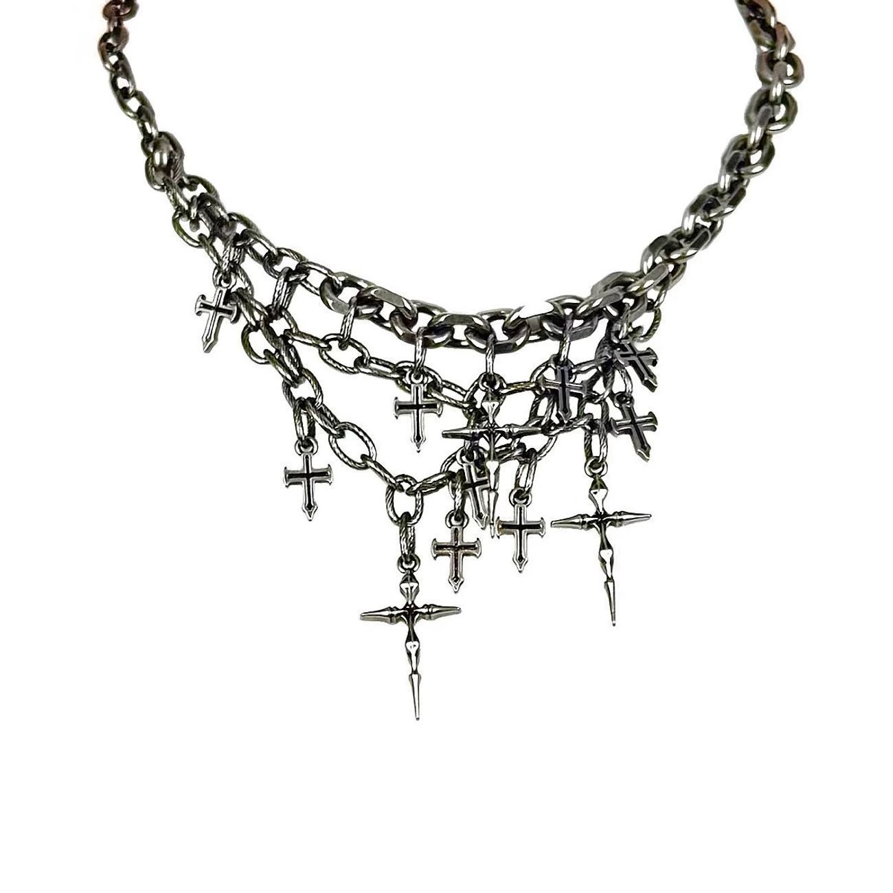 thumbnail for Potato Erosion Metal Series Dark Cross Chain Irregular Splicing Choker