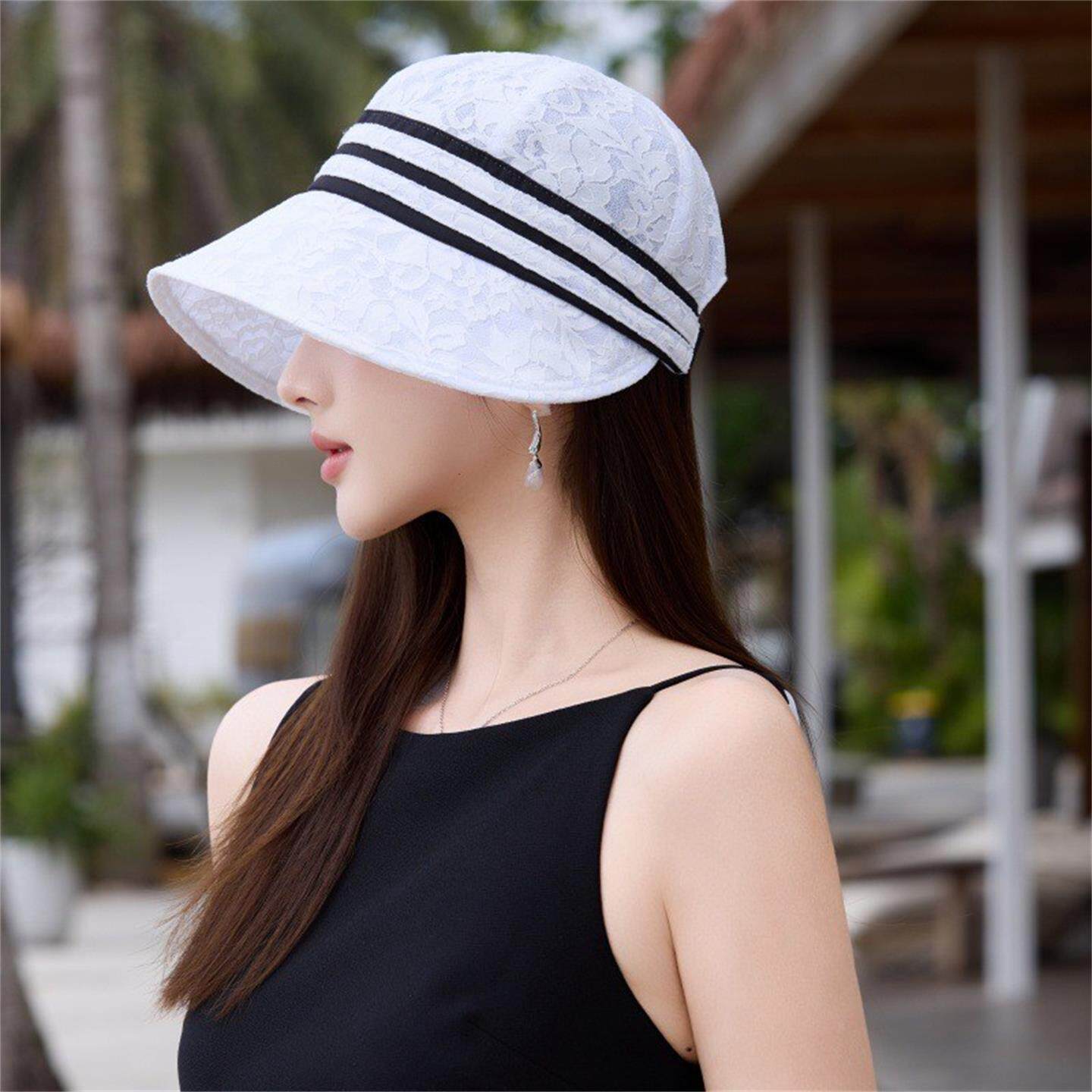 黑白色蕾丝渔夫帽女春夏薄款时尚洋气显脸小鸭舌帽优雅大气女帽子