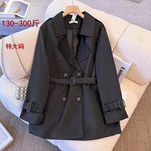 胖mm气质显瘦风衣外套女300斤春秋装特大码高级感中长款时尚上衣