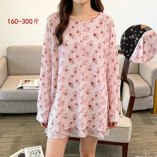 特大码春秋长袖碎花雪纺打底衫女300斤胖mm宽松巨显瘦衬衫薄上衣